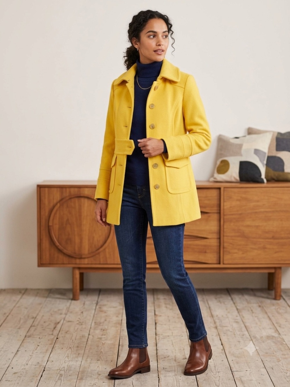 J Crew Stadium Cloth Majesty Bright Yellow Pea Coat Jacket Size 4